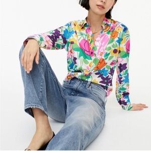 J. Crew Collection Multicolor Floral Button Down Silk Shirt